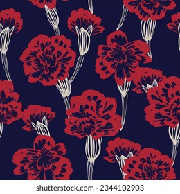 Red Botanical Floral seamless pattern design for fashion textiles, graphics, backgrounds and crafts