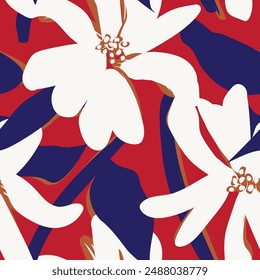 Red Botanical Floral seamless pattern design for fashion textiles, graphics, backgrounds and crafts