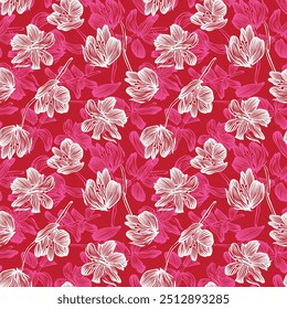 Red Botanical Floral seamless pattern design for fashion textiles, graphics, backgrounds and crafts