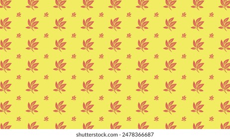 Red botanical leaves on yellow background, textile design pattern, textile design floral pattern background