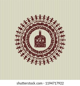 Red bottle of alcohol icon inside distress grunge style stamp