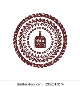 Red bottle of alcohol icon inside distress rubber grunge stamp