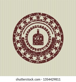 Red bottle of alcohol icon inside distress rubber grunge seal