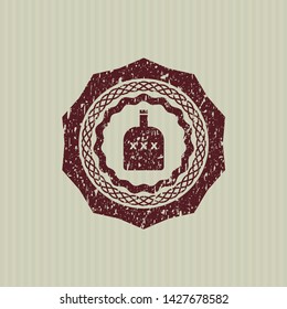 Red bottle of alcohol icon inside distressed grunge seal