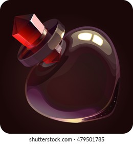 Red bottle empty.Love potion.Game icon of magic elixir. Vector design for app user interface