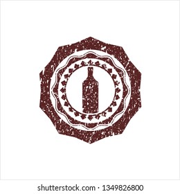 Red bottle icon inside distress rubber stamp with grunge texture