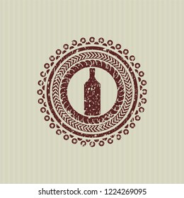 Red bottle icon inside distressed rubber grunge stamp