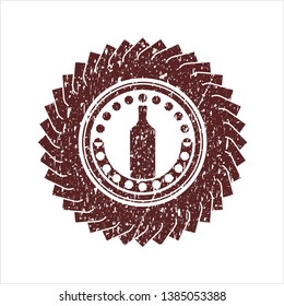Red bottle icon inside distressed rubber seal with grunge texture