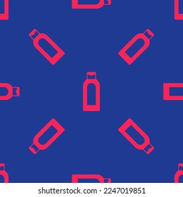 Red Bottle of shampoo icon isolated seamless pattern on blue background.  Vector