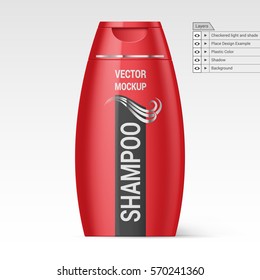 Red Bottle Shampoo Isolated at White Background Vector Layers Mockup