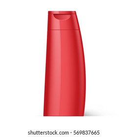 Red Bottle of Shampoo Packaging Isolated over White Background