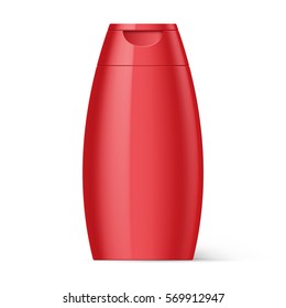 Red Bottle Shampoo Packaging Isolated at White Background