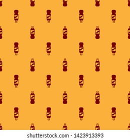 Red Bottle of water icon isolated seamless pattern on brown background. Soda aqua drink sign. Vector Illustration