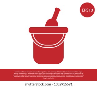 Red Bottle of wine in an ice bucket icon isolated on white background. Vector Illustration