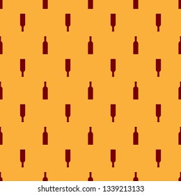 Red Bottle of wine icon isolated seamless pattern on brown background. Flat design. Vector Illustration