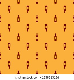 Red Bottle of wine icon isolated seamless pattern on brown background. Flat design. Vector Illustration