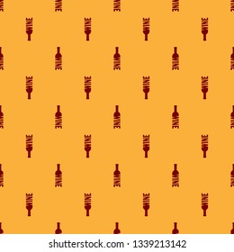 Red Bottle of wine icon isolated seamless pattern on brown background. Lettering bottle of wine. Flat design. Vector Illustration