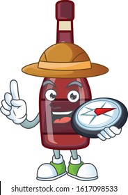 Red bottle wine stylized Explorer having a compass