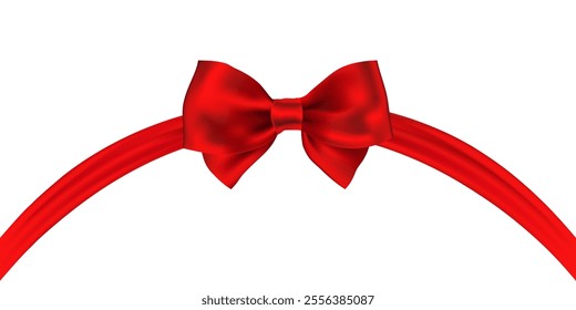 Red bow with beautifully curved ribbon looks elegant for decorating web pages, birthday parties, festivals, and other important events.