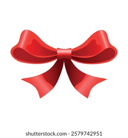 A red bow with a beautifully curved ribbon looks elegant for decoration. Transparent background.Valentine's Day .
