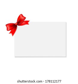 Red Bow And Blank Gift Tag, With Gradient Mesh, Vector Illustration