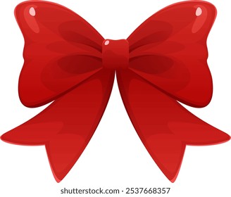 Red bow in cartoon style. Illustration of bow for Christmas, birthday, Valentine's Day. Vector illustration.