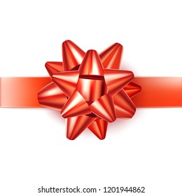 Red bow for celebration decoration. Realistic elegant bow-knot for birthday anniversary present package wrapping, christmas, new year or valentines day holiday decor vector illustration