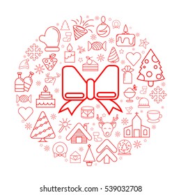 red bow Christmas element icons on white background