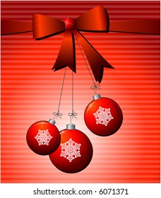 Red bow and christmas tree ornaments -vector illustration