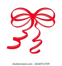 Red Bow Clipart Illustration in a Hand Drawn Coquette Style. Minimalist Silhouette with Whimsical Lines and Elegant Shape. Perfect for Gift Tags, Holiday Designs and Wedding Decor.