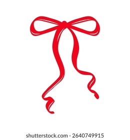 Red Bow Clipart Illustration in a Hand Drawn Coquette Style. Minimalist Silhouette with Whimsical Lines and Elegant Shape. Perfect for Gift Tags, Holiday Designs and Wedding Decor.