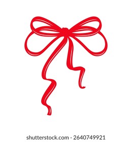 Red Bow Clipart Illustration in a Hand Drawn Coquette Style. Minimalist Silhouette with Whimsical Lines and Elegant Shape. Perfect for Gift Tags, Holiday Designs and Wedding Decor.