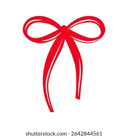 Red Bow Clipart Illustration in a Hand Drawn Coquette Style. Minimalist Silhouette with Whimsical Lines and Elegant Shape. Perfect for Gift Tags, Holiday Designs and Wedding Decor.