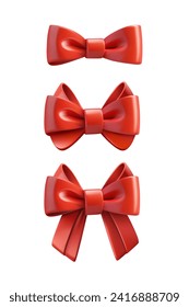 Red bow collection isolated on white background. 3d vector illustration
