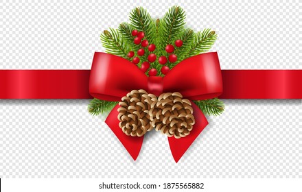 Red Bow With Cones Isolated Transparent Background With Gradient Mesh, Vector Illustration