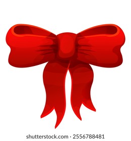 Red bow coquette y2k aesthetic ribbon, elegant accessory, holiday celebration pastel tie isolated on white background. Lovely satin knot.