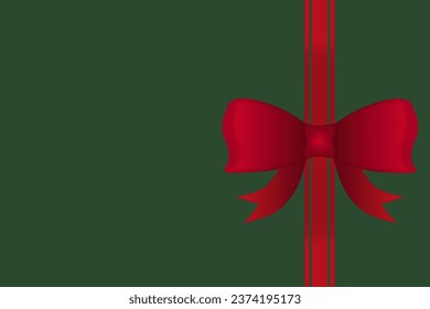 Red bow to decorate a wedding card, gift card or website. EPS10 vector on green background.