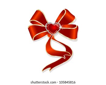 Red bow with the diamonds and heart