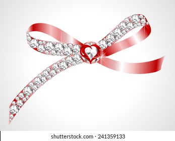 Red bow with the diamonds and heart