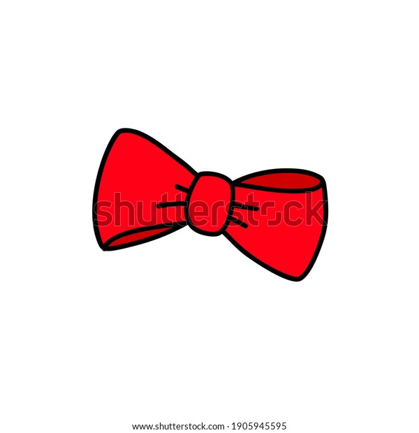 Red bow. Doodle\
outline vector\
illustration.