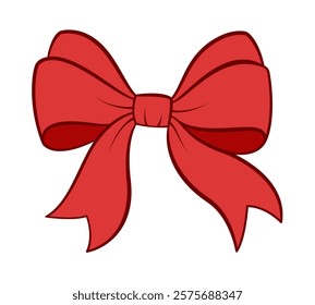 Red Bow doodle style. Hand drawn Trendy flat style cartoon isolated gift ribbon icon, elegant bow for web graphic design, poster, Valentine Day greeting card or gift boxes. Vector illustration