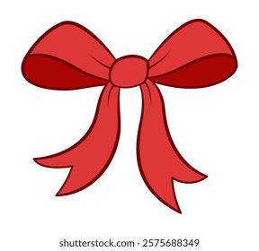 Red Bow doodle style. Hand drawn Trendy flat style cartoon isolated gift ribbon icon, elegant bow for web graphic design, poster, Valentine Day greeting card or gift boxes. Vector illustration