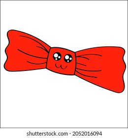 Red bow emoticon with eyes and mouth in kawaii style. Emoji bow-tie with happy face with japanese design.