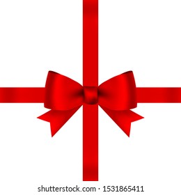 Arco rojo para regalo y tarjeta de felicitación aislada en fondo blanco