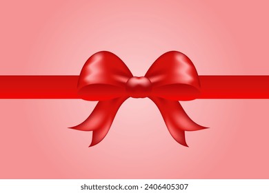 Arco rojo para regalo y tarjeta de saludo aislado en rosa
