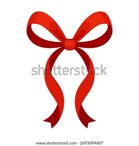 Red bow, gift ribbons. Hand drawn trendy flat style. Hair accessories. Bow knot for gift wrapping. Gift bow. For Christmas and Valentine's cards, packaging, festive decorations. Vector illustration