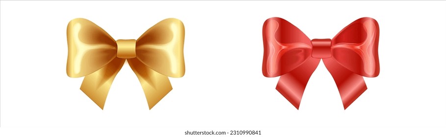 Red bow and gold bow. 3D