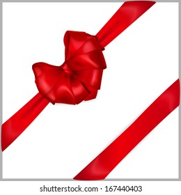 Red bow heart shaped with diagonally ribbons