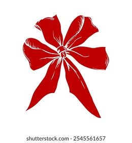 Rote Schleife, handgezeichnete Skizze, Vektorgrafik auf weißem Hintergrund.