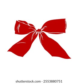 Red bow holiday hand drawn sketch vector illustration on white background.